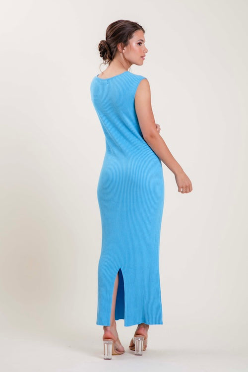 Lange gebreide jurk - Blauw